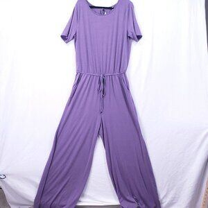 Zenana Premium Womens Plus Size 2X Jumpsuit Purple Wide Leg Elastic Waist